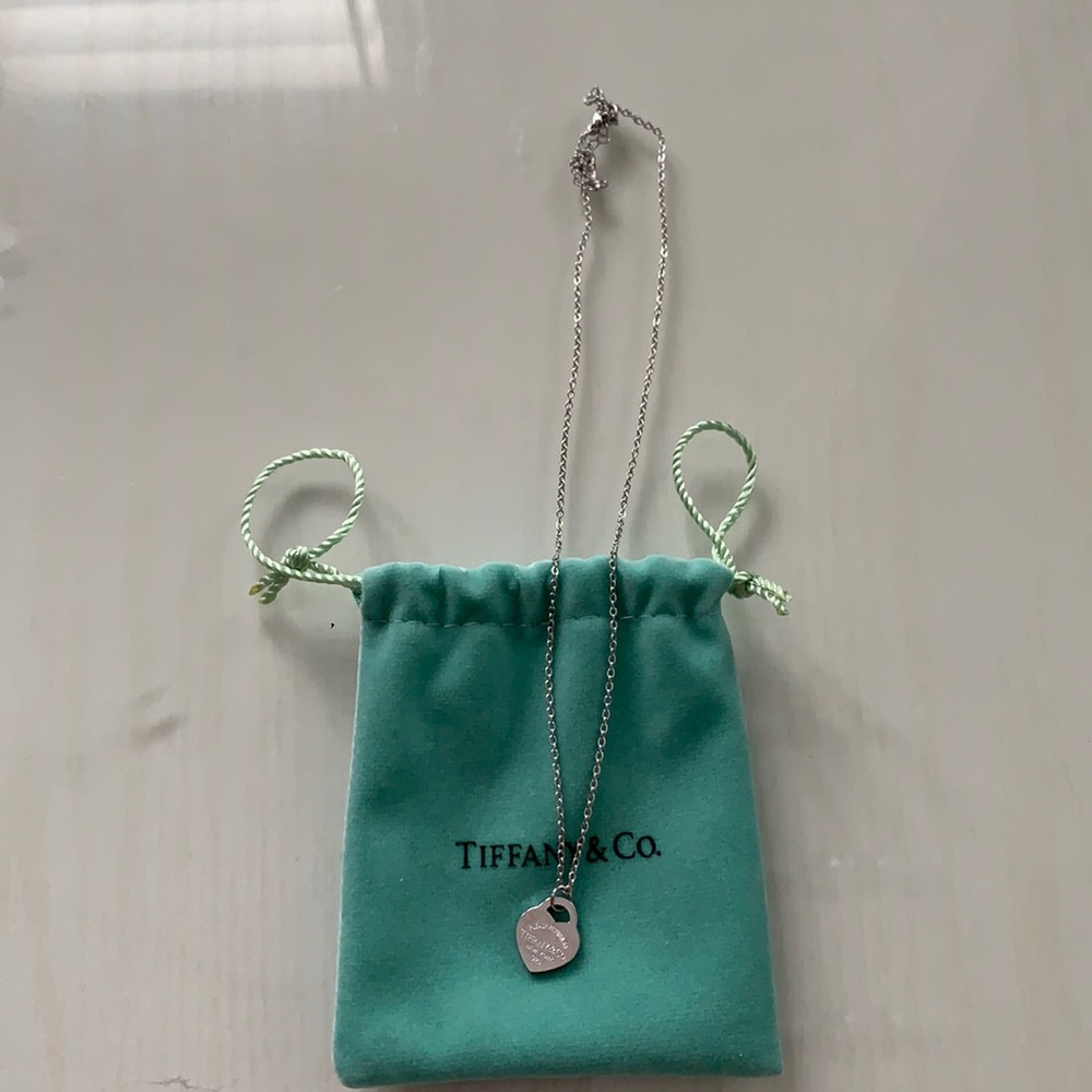 Tiffany & Co. Silver Heart Tag Necklace with Tiffany Blue Pouch